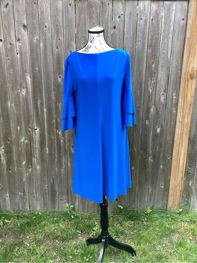 Ralph Lauren Cobalt Blue Midi Shift Dress with Tiered Sleeves